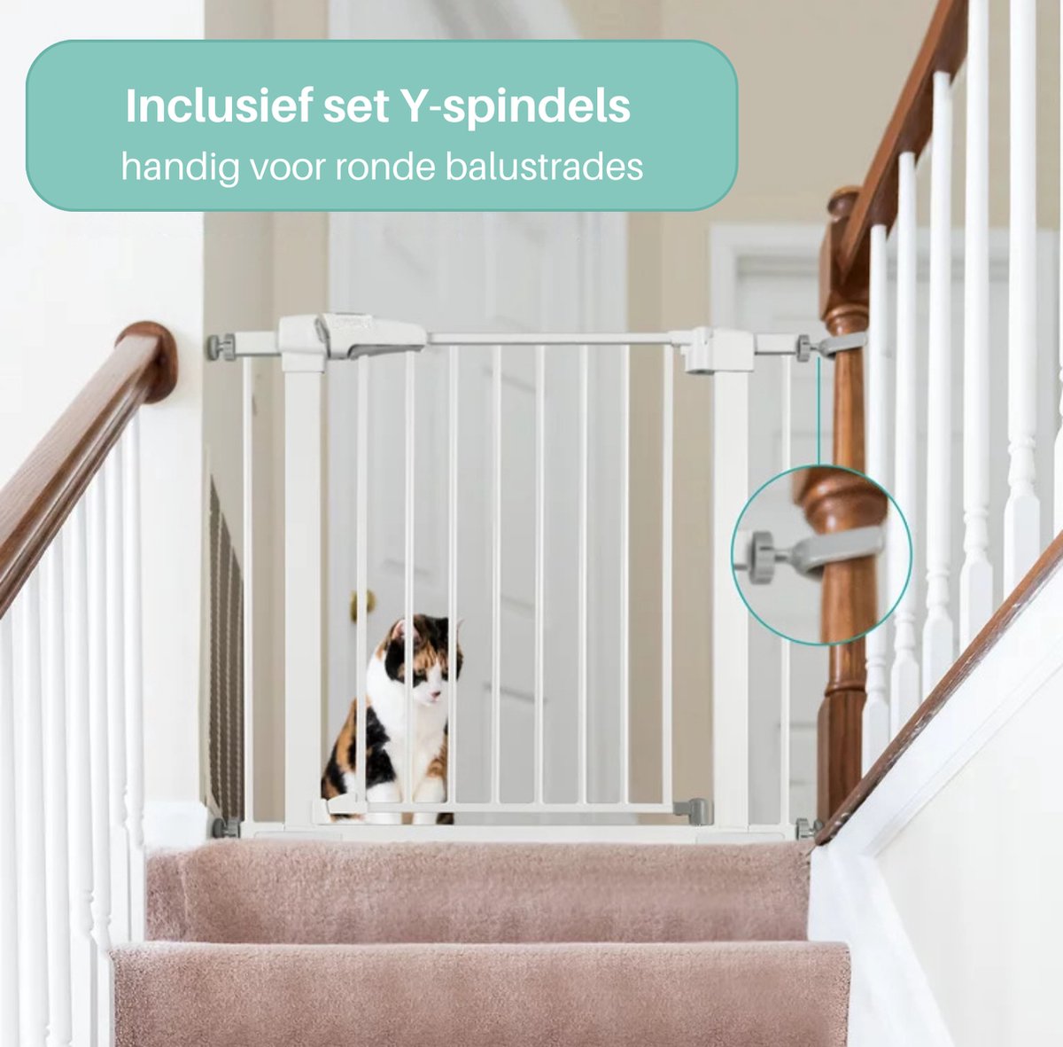 ADSafety Barrière d'escalier sans Embouts - 75 à 103 cm - Fixation à pince - Barrière de sécurité à fermeture automatique - Barrière enfant - Clôture pour chien - Wit