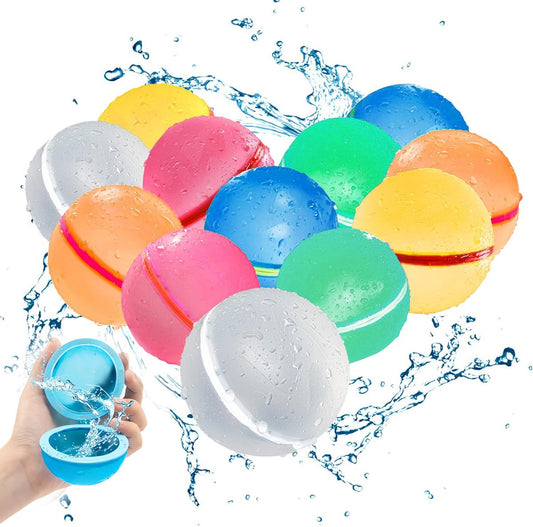 ACROPAQ - 6 x Ballons d'eau à fermeture automatique pour enfants - Ballons d'eau réutilisables, Fermeture magnétique, Respectueux de l'environnement, Matériau silicone sans latex - Bombe à eau, Ballon à eau rechargeable