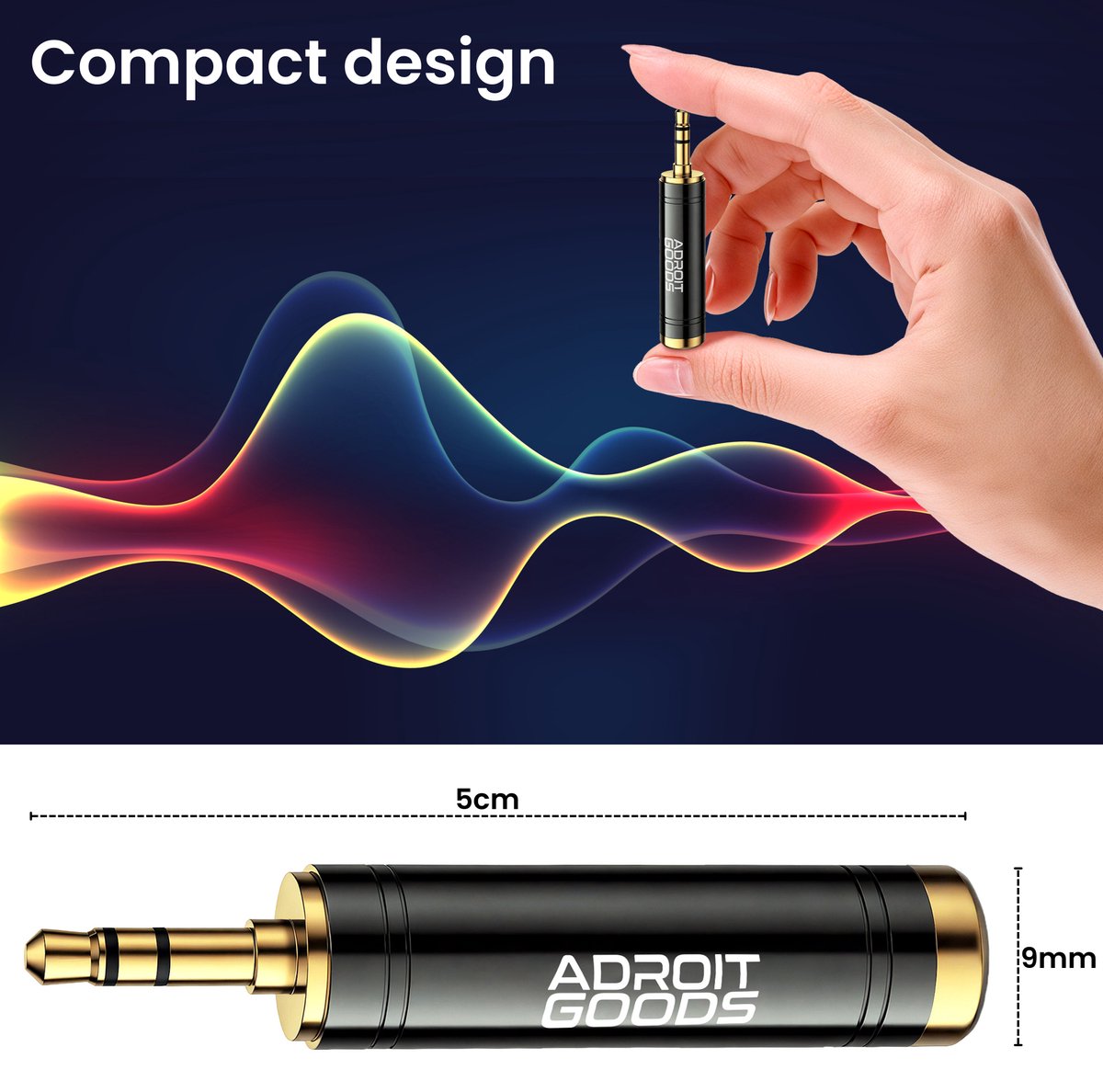 Adaptateur jack Audio AdroitGoods 6,35 mm Male vers 3,5 mm femelle - Plaqué or - Zwart