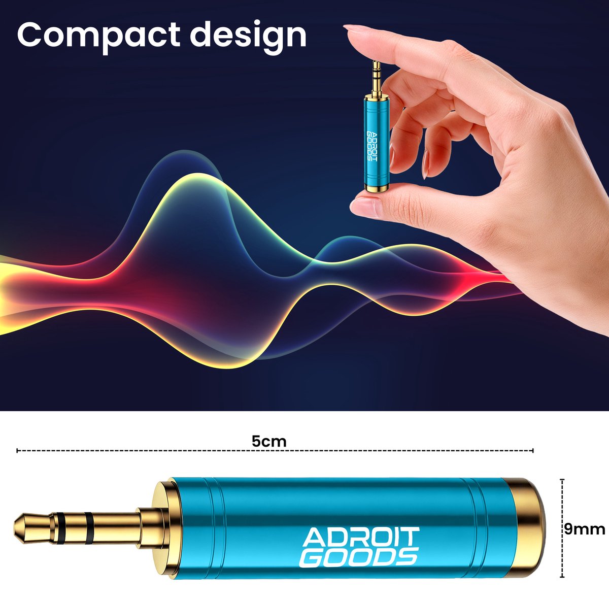 Adaptateur jack Audio AdroitGoods 6,35 mm Male vers 3,5 mm femelle - Plaqué or - Blauw