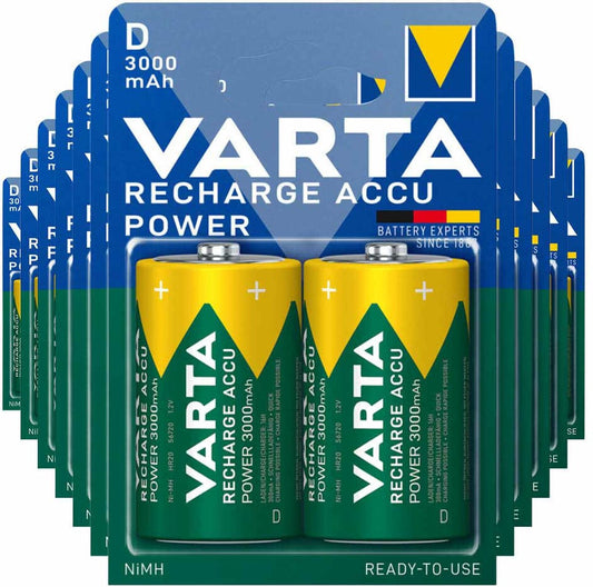 12x Varta Recharge Accu Power Piles rechargeables D 3000mAh 2 pièces