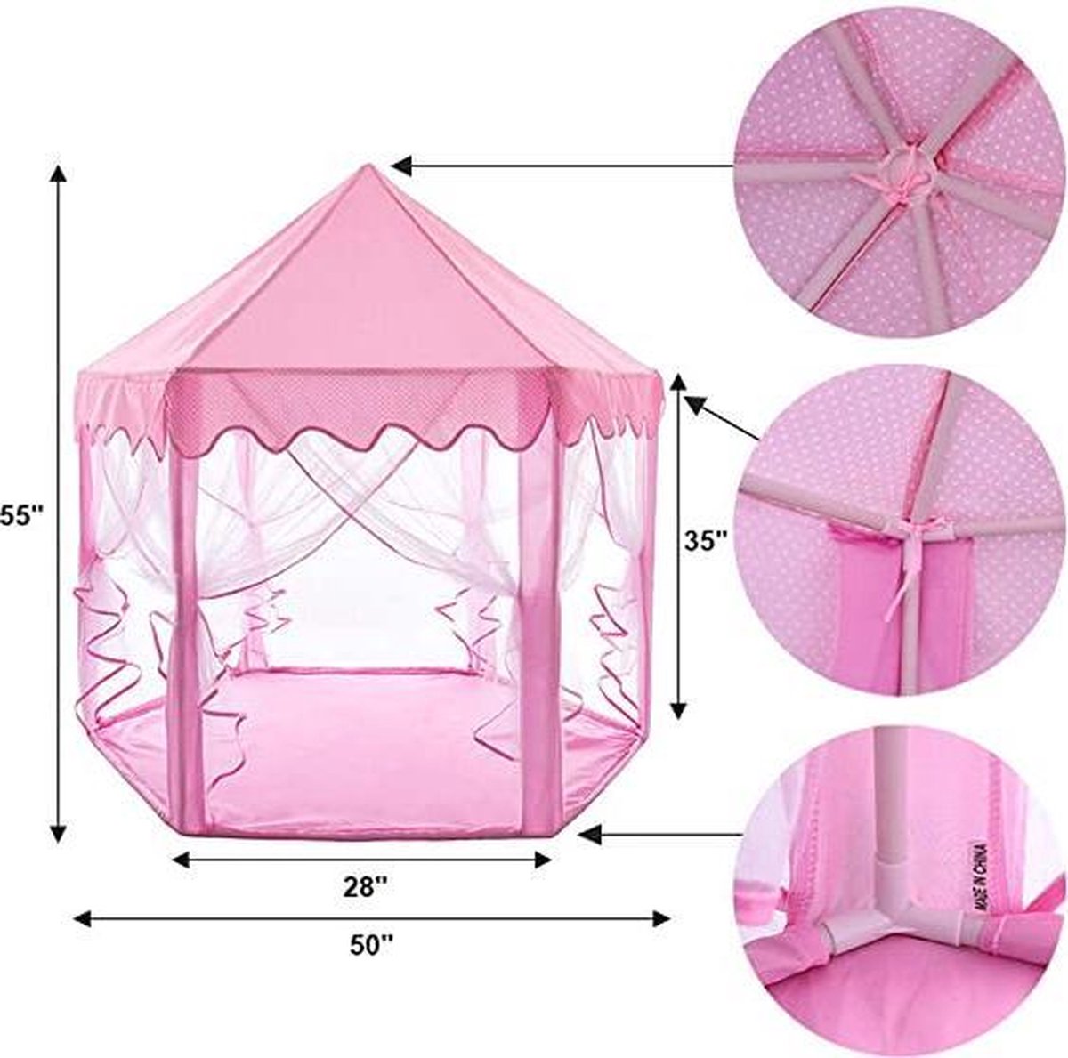 55 "x 53" Princess Castle Game Tente - Salle de jeux pour filles - Salle de jeux pour enfants - Jeux intérieurs et Outdoor Games- Pink- Livré avec des lumières LED