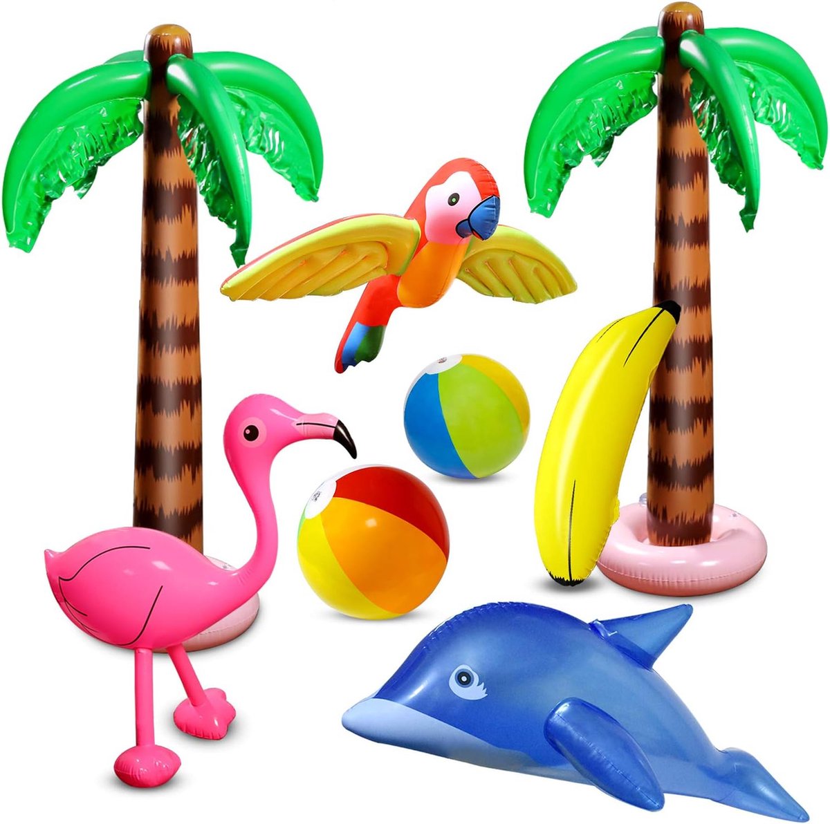 8 Pièces Palmiers Gonflables Flamingo Jouets Gonflable Banane Balles De Plage Volant Perroquet Dauphin pour Hawaii Party Luau Party Decor Beach Decor