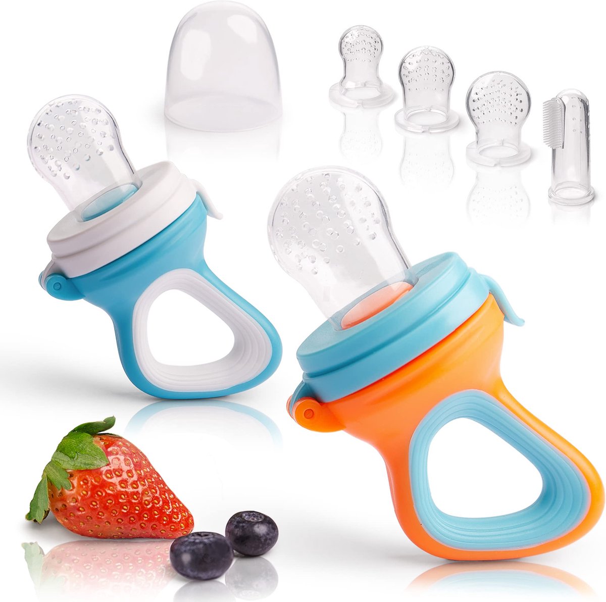 2 paniers à fruits pour bébés petits enfants 6 paniers à fruits en 3 tailles - bleu/orange 2 pièces (1er paquet) silicone