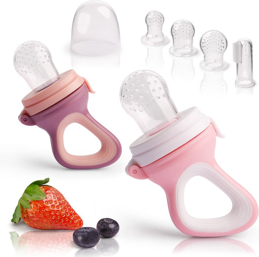 2 Fruchtsauger Für Baby Kleinkind 6 Ersatzsauger In 3 Größen - Rosa/Lila 2 Stück (1er Pack) Silicone