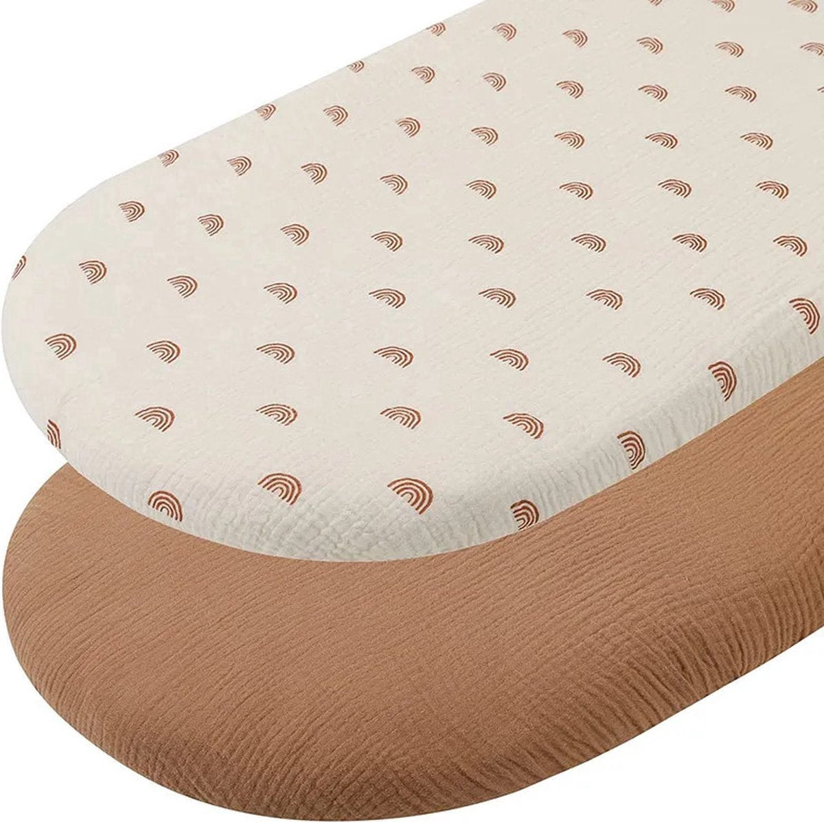 2 pièces - Hoeslaken hydrophile Bébé - Arcs-en-ciel taupe et marron uni - Matelas poussette - 80x40 cm