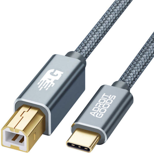 AdroitGoods Câble USB-C vers USB-B - Câble d'imprimante - 2 mètres - Grijs