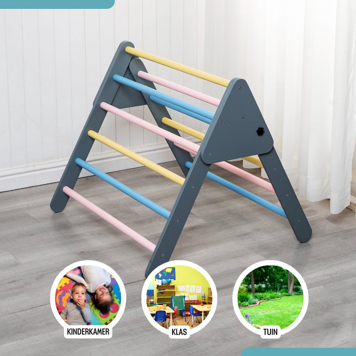 " Portique d'escalade de Jeux Bois Buxibo Naturel - Jouets Montessori | Durable | Motricité | Équilibre | Développement créatif | Éducatif | | 74x60 cm - Couleurs pastels