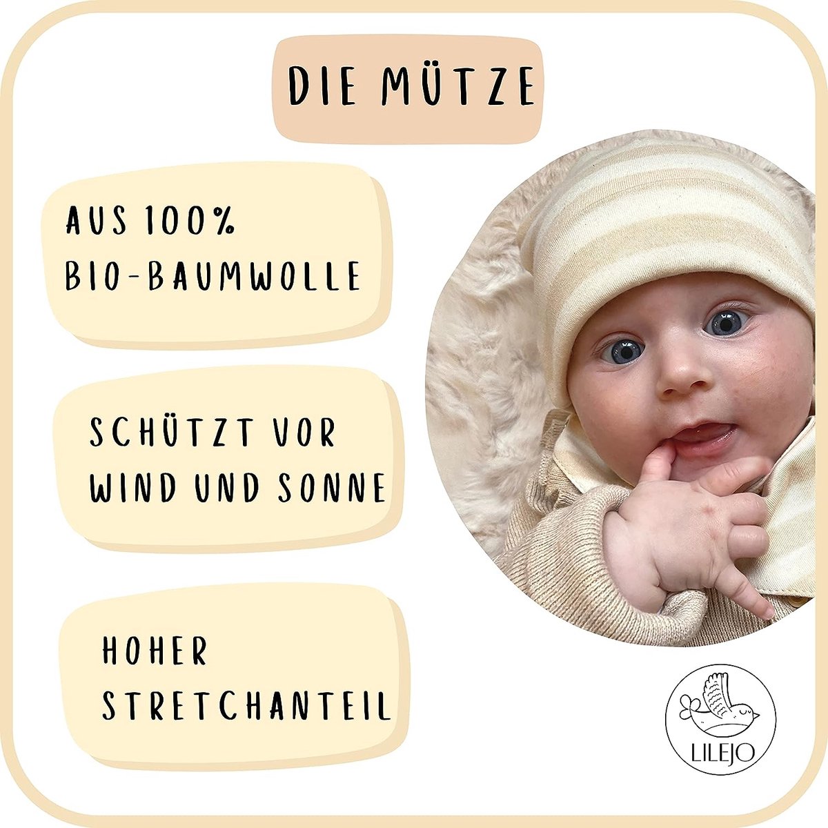 100% Bio, Cadeau de naissance - cadeau bébé fille et garçon - bonnet/foulard/chaussettes avec carte de voeux - 100% coton bio, beige, 9 pièces