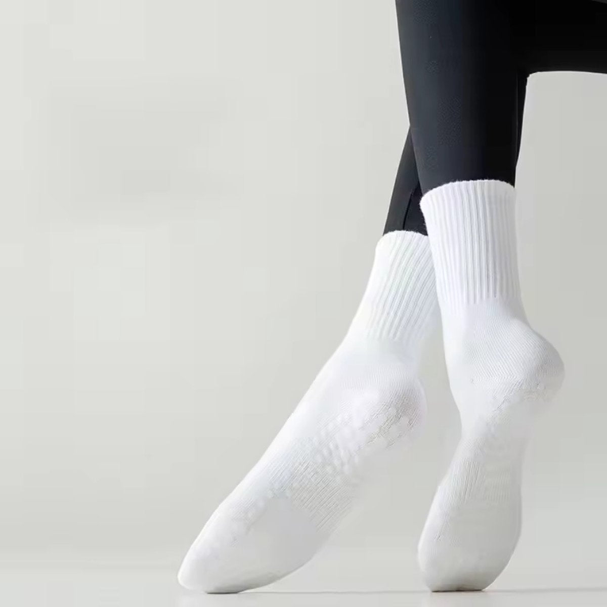 4 paires - Chaussettes antidérapantes femme - Chaussettes de Sport Yoga - Beige Gris clair uni - Taille 35-38