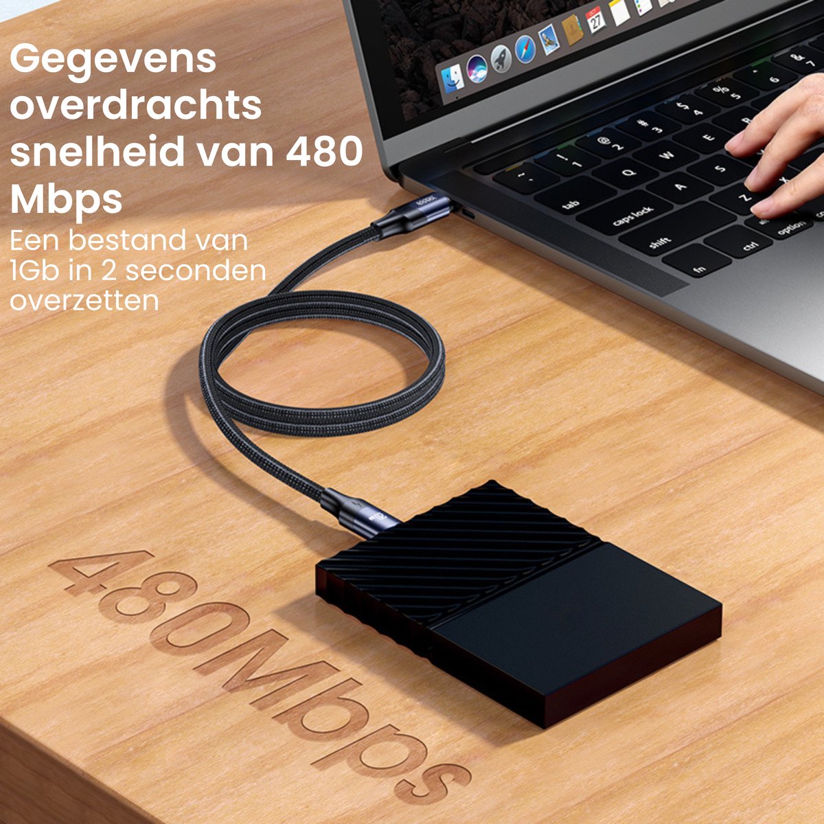 AdroitGoods Câble USB-C vers USB-C 60W - USB 3.0 - Nylon tressé - 1M