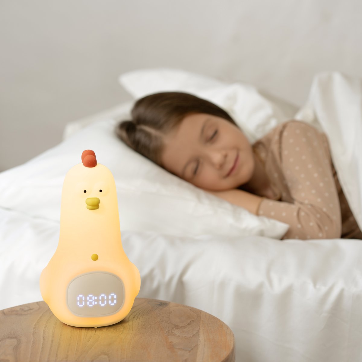 3Babies® Sleep Trainer – Alarme de sommeil Bébé – Fonction veilleuse avec Wekker – Réveil pour enfants – Poulet Wit – Avec application