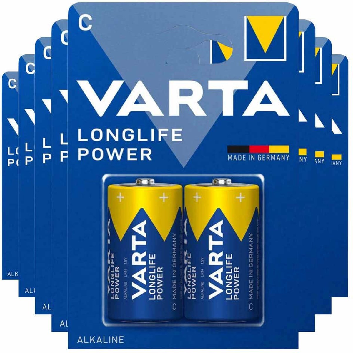 8x Piles alcalines Varta Longlife Max Power C 2 pièces