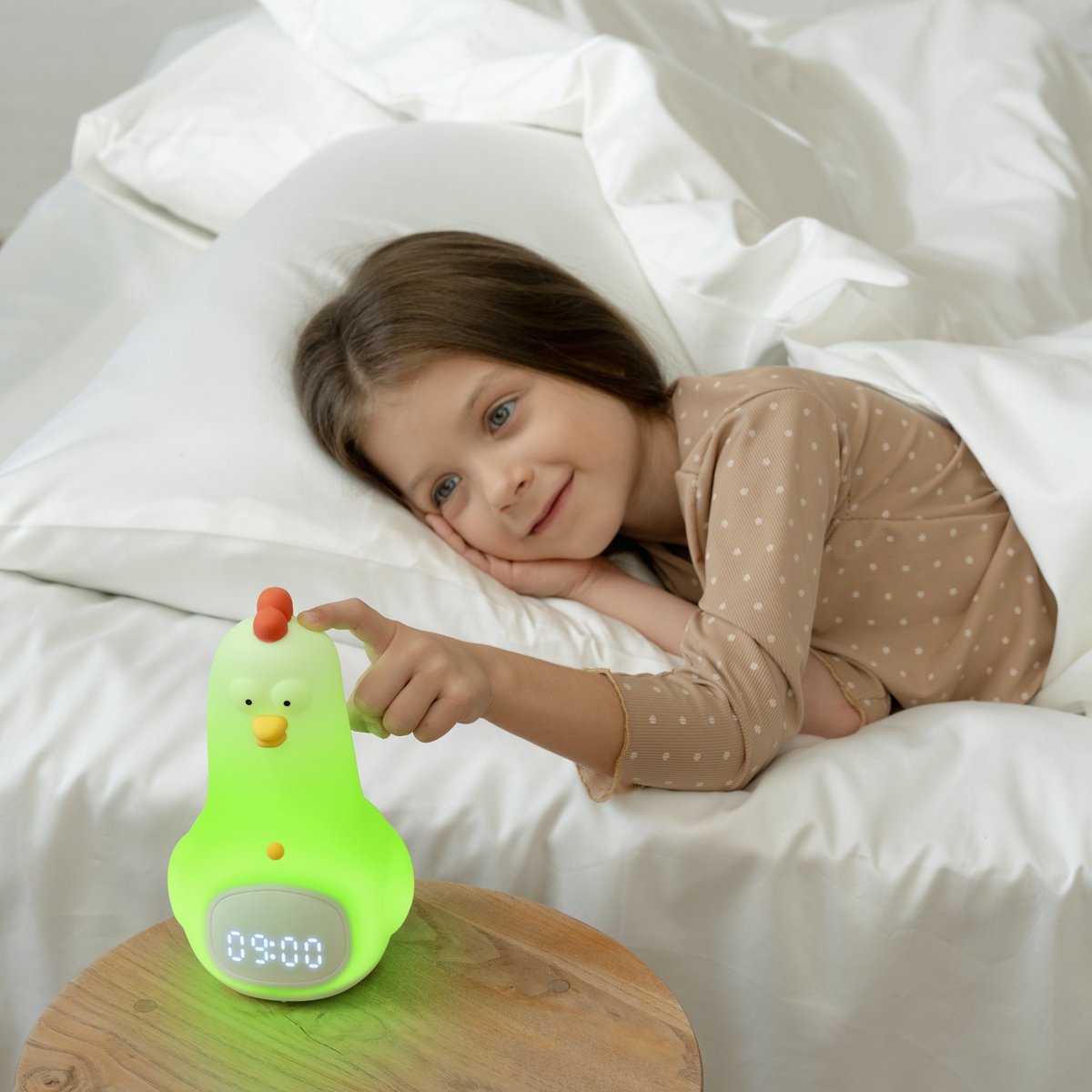 3Babies® Sleep Trainer – Alarme de sommeil Bébé – Fonction veilleuse avec Wekker – Réveil pour enfants – Poulet Wit – Avec application