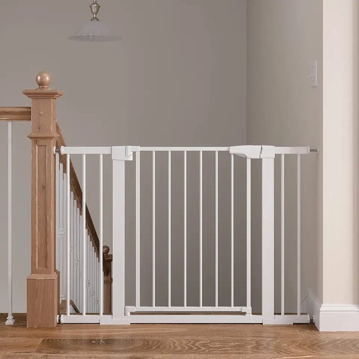 ADSafety Barrière d'escalier sans Embouts - 75 à 103 cm - Fixation à pince - Barrière de sécurité à fermeture automatique - Barrière enfant - Clôture pour chien - Wit