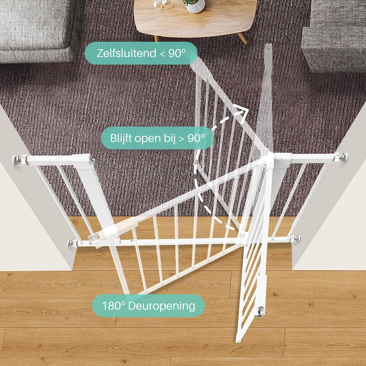 ADSafety Barrière d'escalier sans Embouts - 75 à 103 cm - Fixation à pince - Barrière de sécurité à fermeture automatique - Barrière enfant - Clôture pour chien - Wit