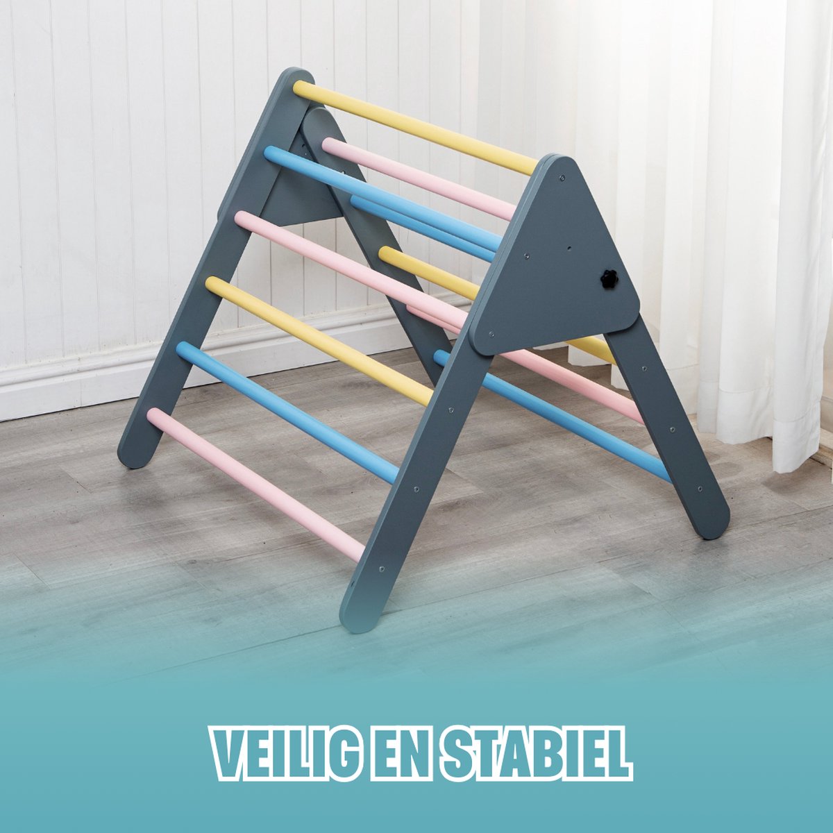 " Portique d'escalade de Jeux Bois Buxibo Naturel - Jouets Montessori | Durable | Motricité | Équilibre | Développement créatif | Éducatif | | 74x60 cm - Couleurs pastels