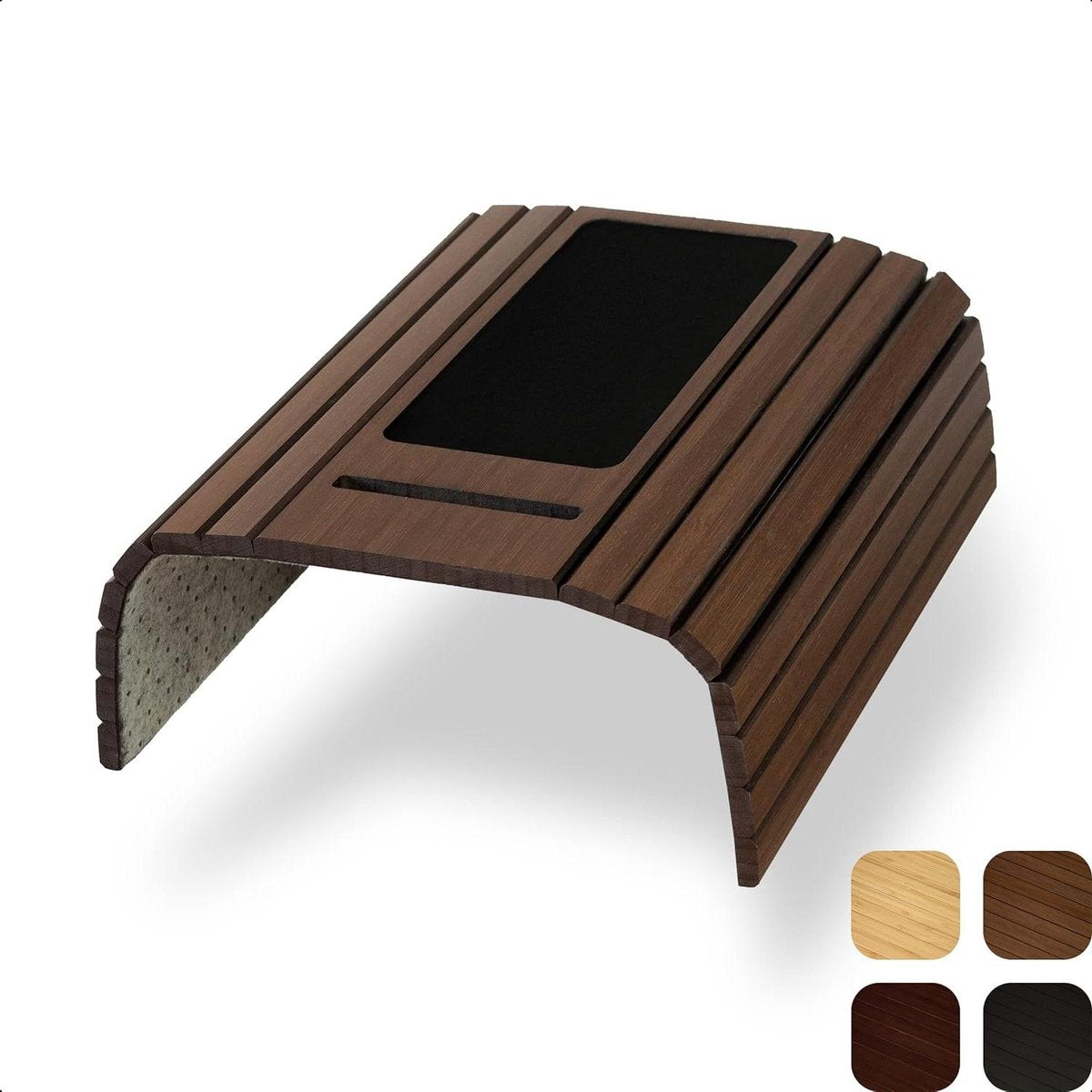 Accoudoir Bench banc Flexible en Bamboo avec support de téléphone – canapé chaise porte-boisson – tapis de souris – Bench en bois organisateur de table canapé garde-corps siège – tapis à langer marron antidérapant avec étui à couches