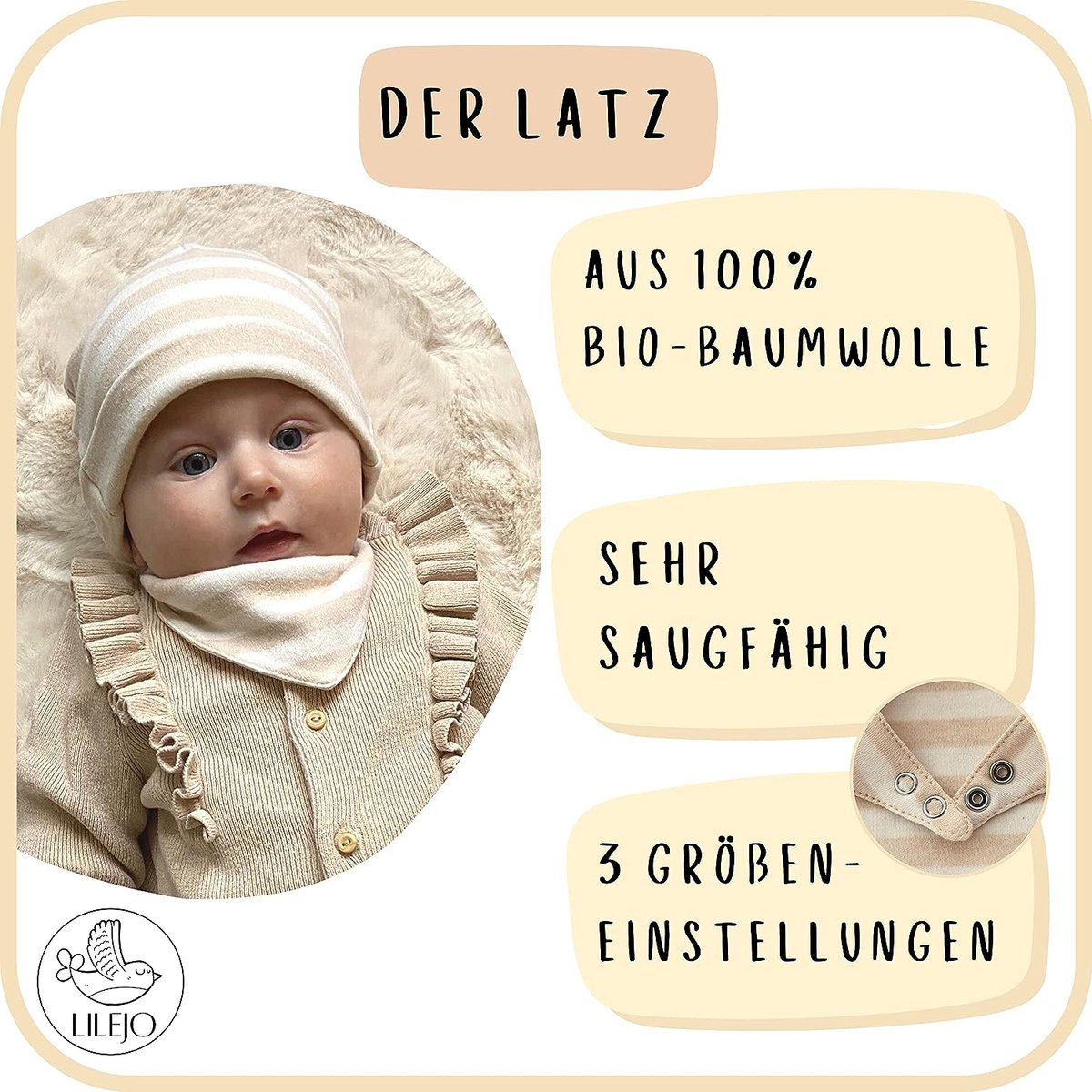 100% Bio, Cadeau de naissance - cadeau bébé fille et garçon - bonnet/foulard/chaussettes avec carte de voeux - 100% coton bio, beige, 9 pièces