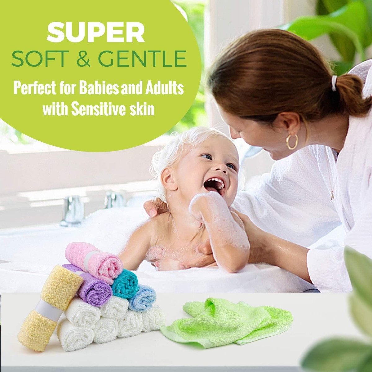 12 débarbouillettes en Bamboo Bébé – Serviette de Face biologique Natural pour bébés adultes – Doux, épais, absorbant , Hypoallergenic – Débarbouillettes pour le corps – Enregistrez les Gifts de Shower pour nouveau-né, gants de toilette hydrophiles