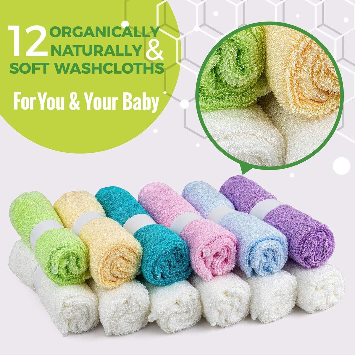 12 débarbouillettes en Bamboo Bébé – Serviette de Face biologique Natural pour bébés adultes – Doux, épais, absorbant , Hypoallergenic – Débarbouillettes pour le corps – Enregistrez les Gifts de Shower pour nouveau-né, gants de toilette hydrophiles