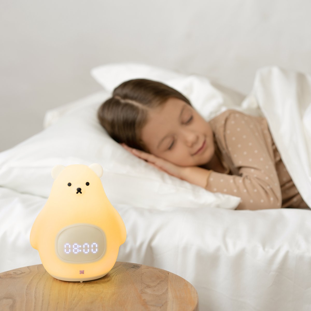 3Babies® Sleep Trainer – Alarme de sommeil Bébé – Fonction veilleuse avec Wekker – Réveil pour enfants – Ours Wit – Application incluse