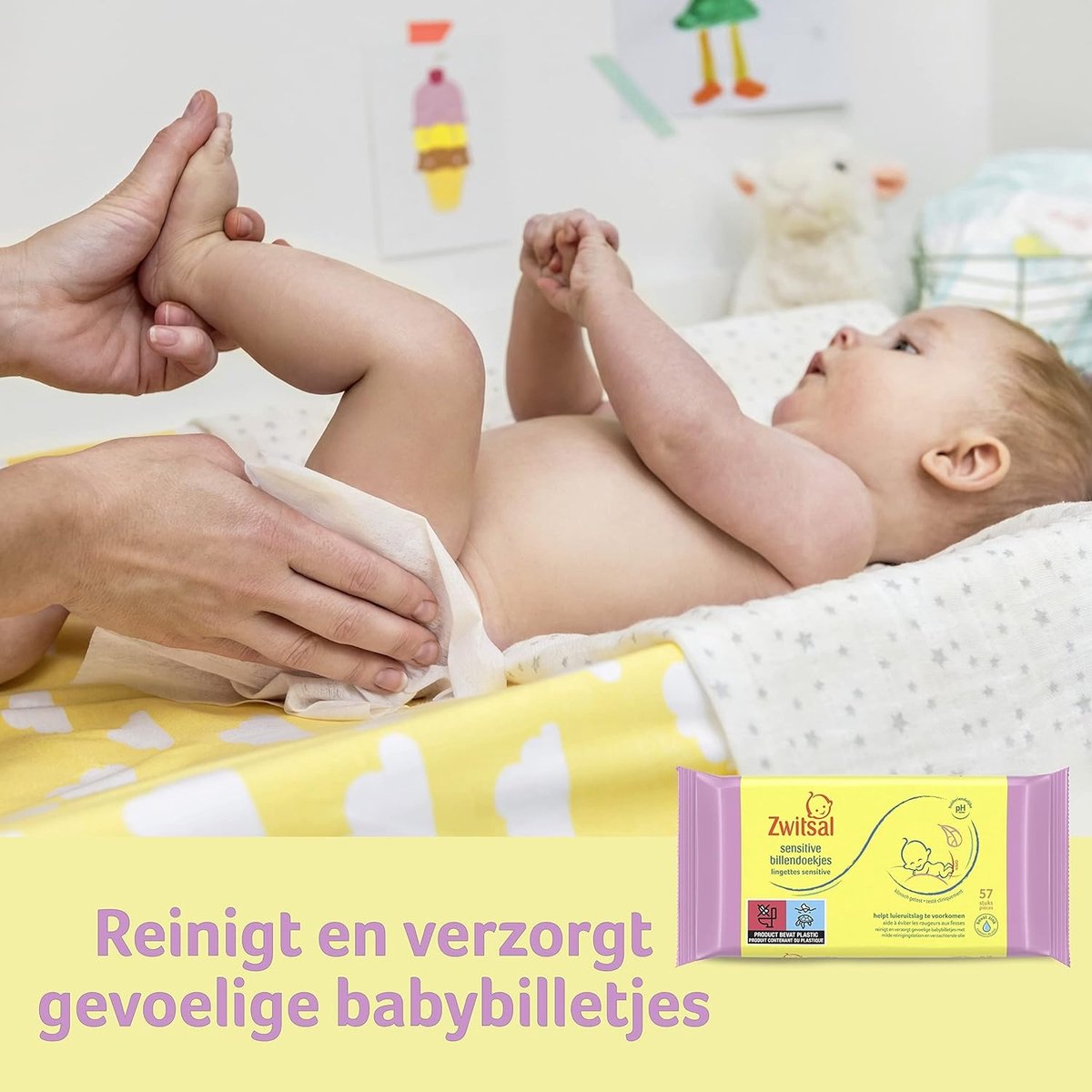 Zwitsal - Lingettes Sensitive - Sans alcool - 2736 Lingettes pour bébé - 48 x 57 - Boîte Mega Value