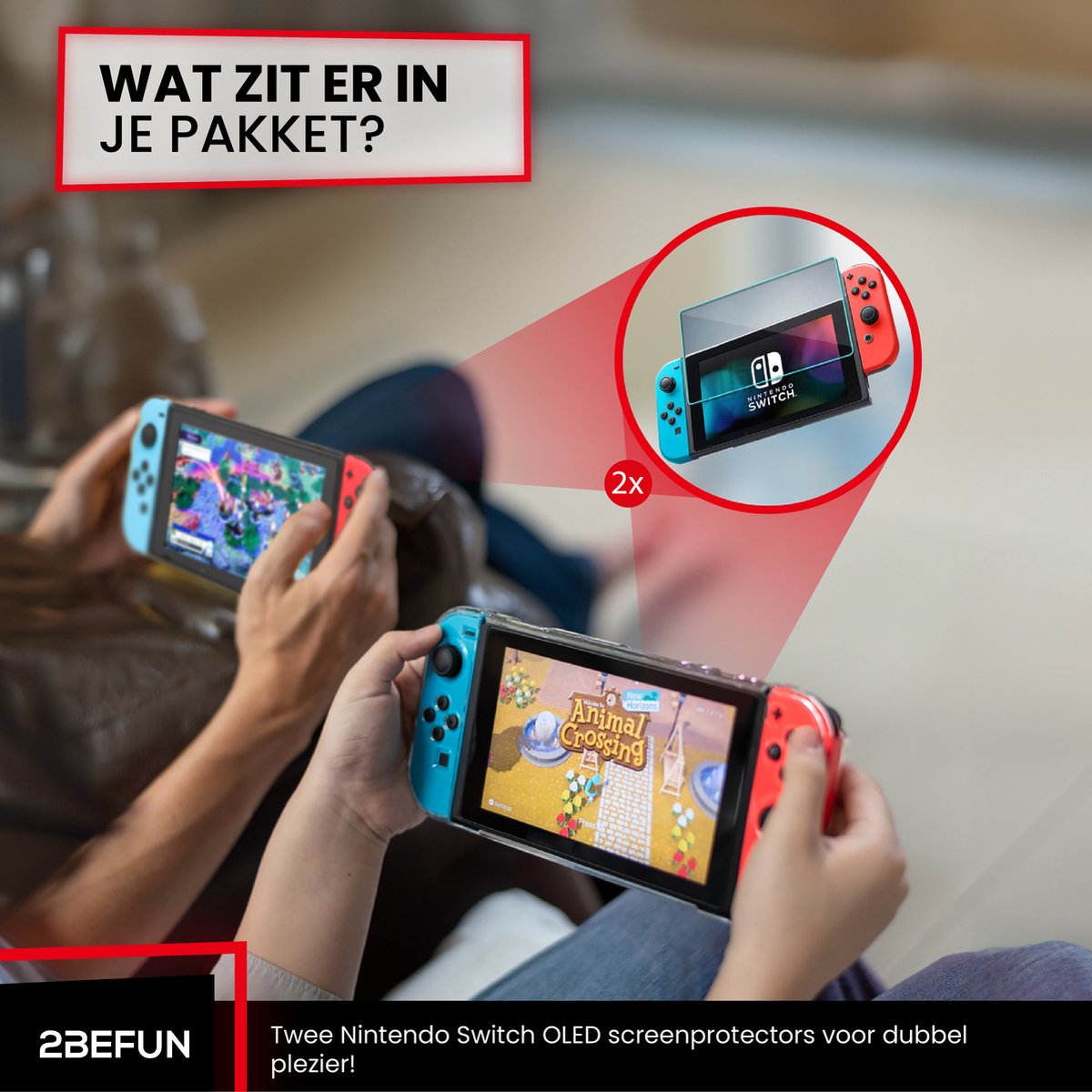 2BEFUN® Protecteur d'écran adapté pour Nintendo Switch OLED - 2 pièces - Verre trempé - Accessoires de vêtements pour bébé Nintendo Switch - Protecteurs d'écran - Verre de protection