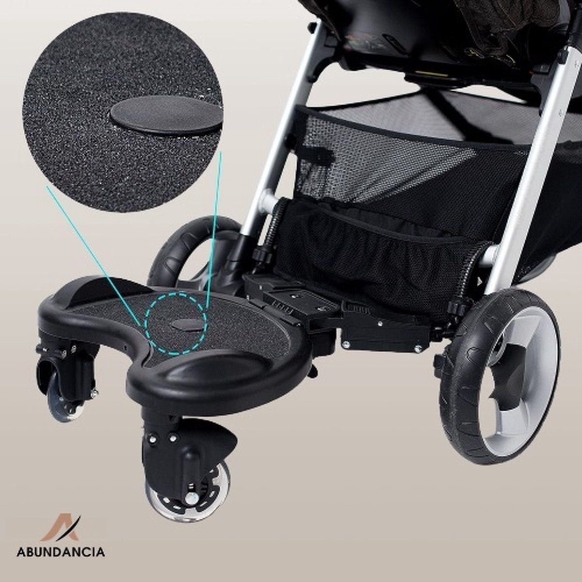 Abundancia® - Landau/Buggy Deluxe à roulettes - Universel - Avec crochet pour sac - Incl. siège enfant avec poignée - Ajustable - Zwart