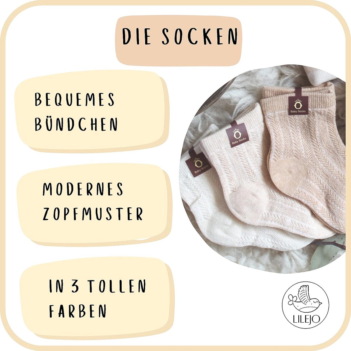 100% Bio, Cadeau de naissance - cadeau bébé fille et garçon - bonnet/foulard/chaussettes avec carte de voeux - 100% coton bio, beige, 9 pièces