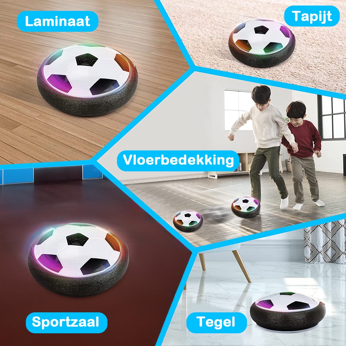 2x TechEssentials Hover Ball - Siècle des Lumières LED - 18 cm - Pare-chocs souple | Voetbal en salle - Vol stationnaire - Football propulsé par Air - Vol - Intérieur - Vol - Cadeau