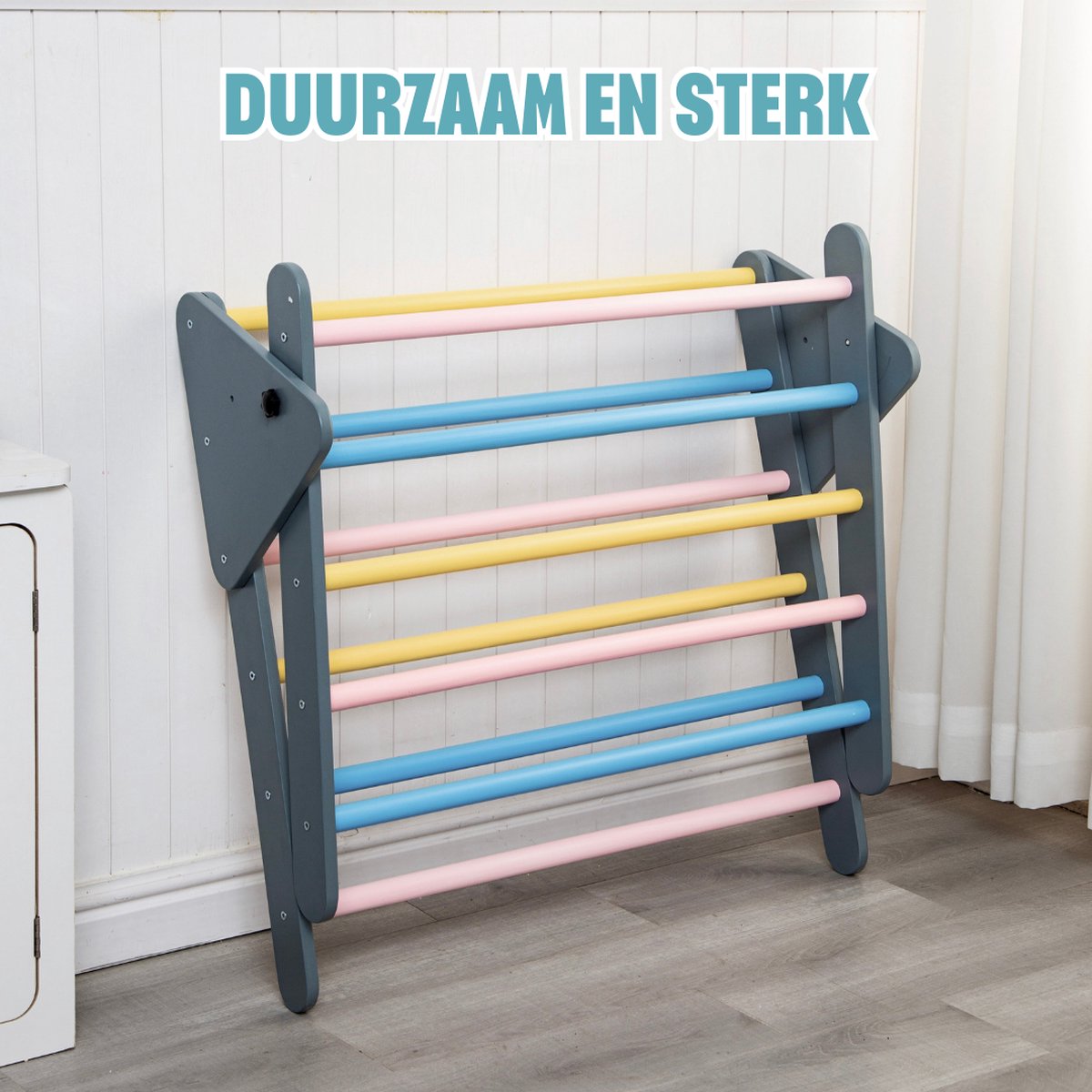 " Portique d'escalade de Jeux Bois Buxibo Naturel - Jouets Montessori | Durable | Motricité | Équilibre | Développement créatif | Éducatif | | 74x60 cm - Couleurs pastels