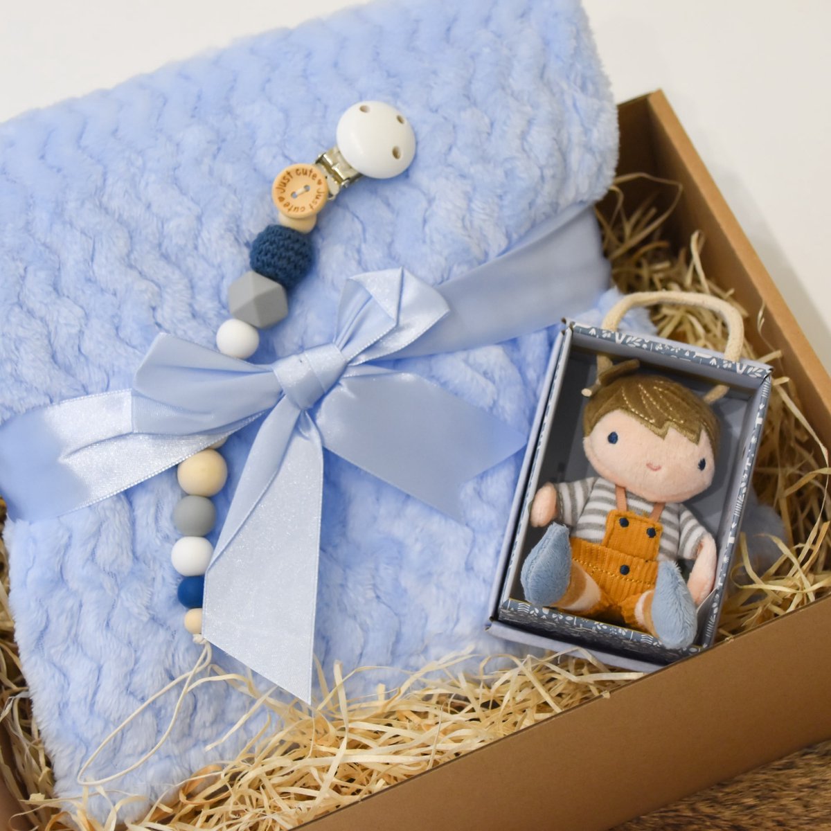 1er Coffret Câlin de bébé bleu - Cadeau de naissance - Cadeau de maternité - Coffret naissance - Forfait maternité