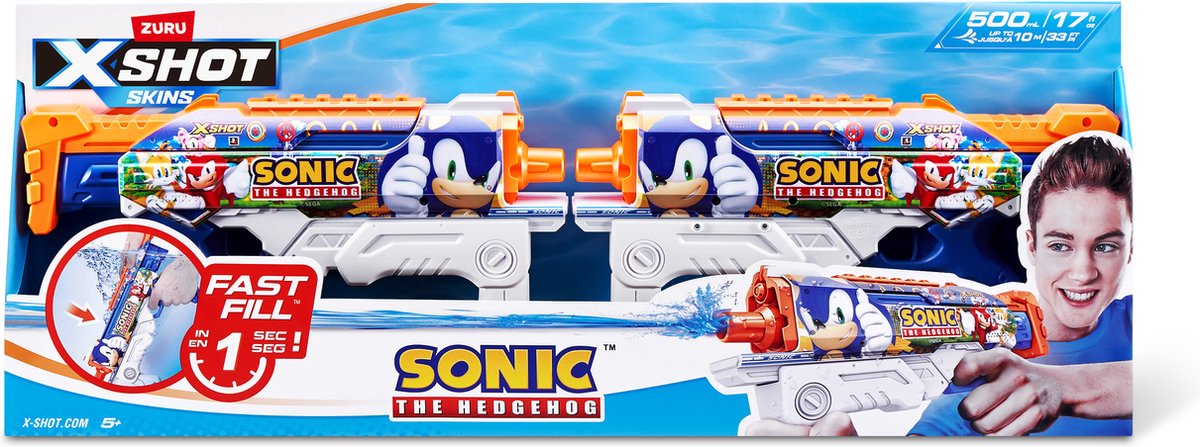 ZURU - XSHOT - Water - Skins à remplissage Fast Sonic The Hedgehog Hyperload Water Blaster (Pack de 2) de ZURU