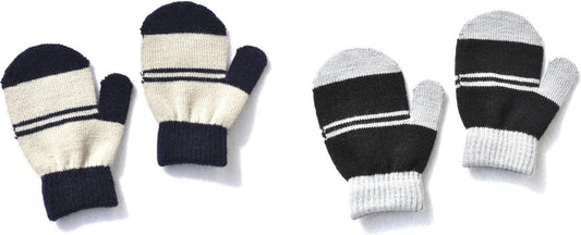 2 paires - mitaines bébé garçon (6-12 mois) - rayures gris blanc noir - gants garçon