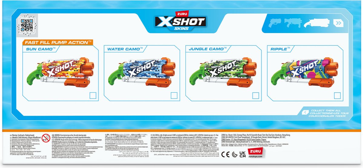 ZURU X- Shot Pistolet à eau à remplissage Fast Skins Pump Action, 500 ml