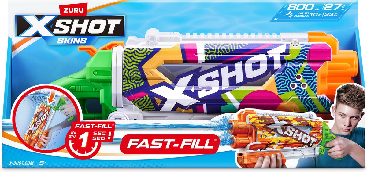 ZURU X- Shot Pistolet à eau à remplissage Fast Skins Pump Action, 500 ml