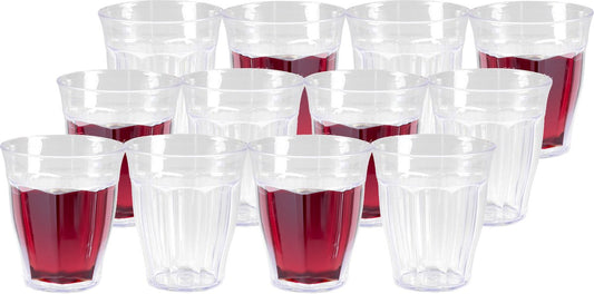 12x Verres de camping en plastique incassables Picardie transparent 250 ml - Vaisselle de camping - Empilables