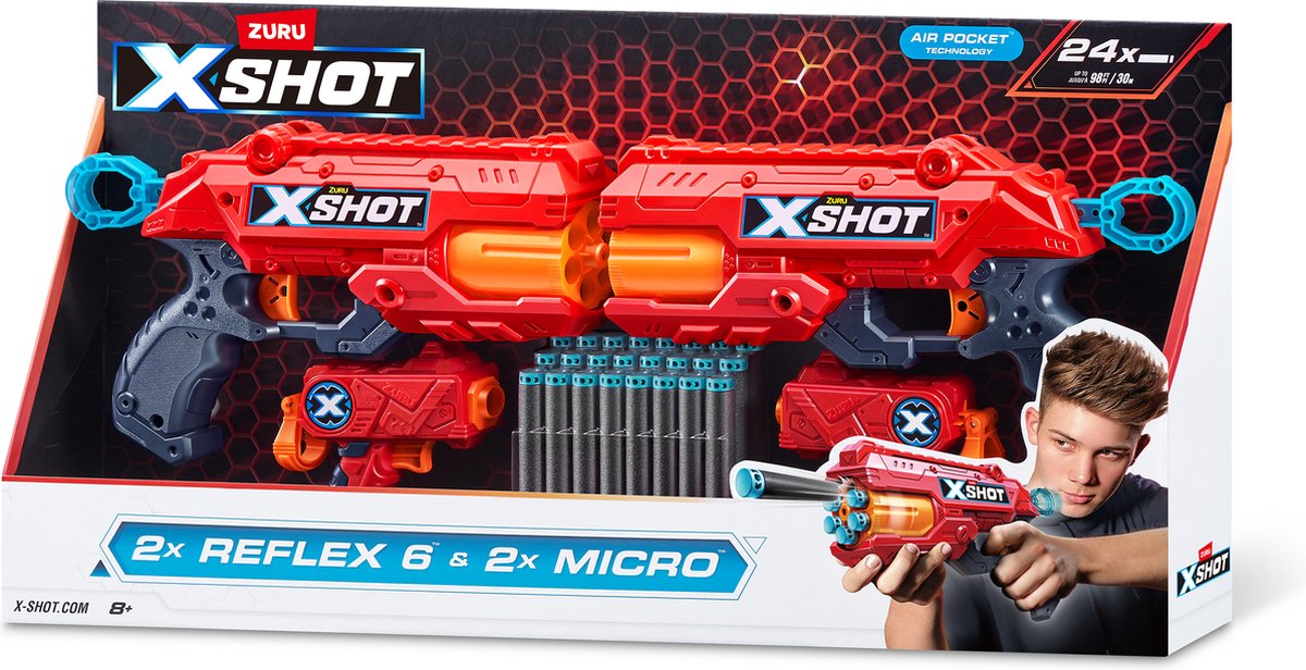 ZURU - XSHOT - Pack combo Excel double Reflex 6 blaster et double Micro blaster (24 fléchettes) de ZURU