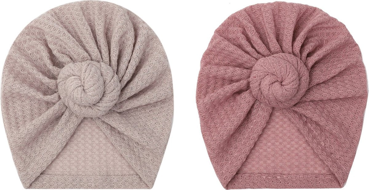 2 Pièces - Turban Bonnets Bébé Filles - Rose Taupe - 6-18 mois