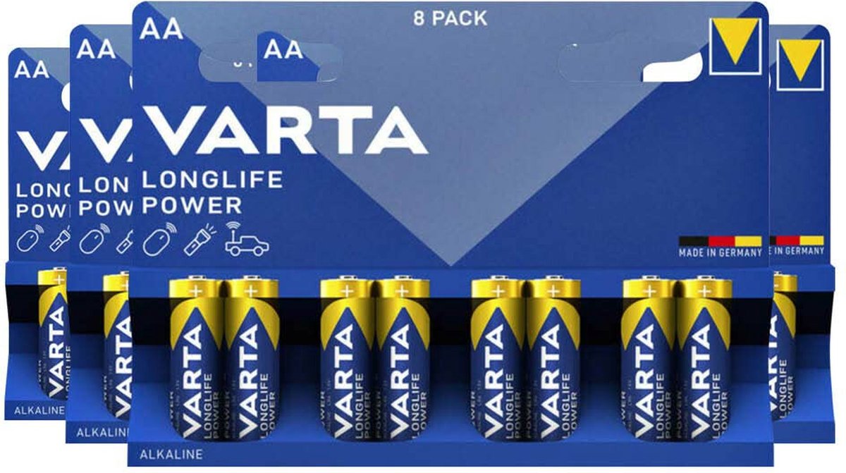 4x piles alcalines Varta Longlife Max Power AA 8 pièces