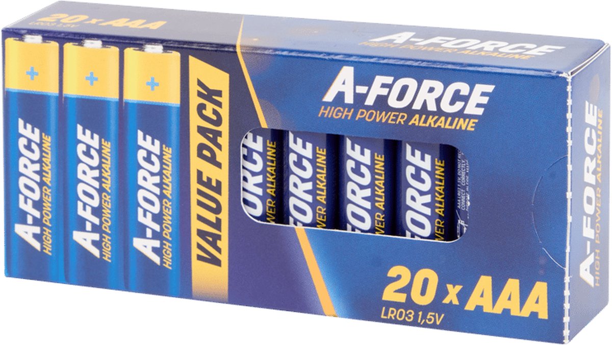 20x Piles AAA | HAUTE PUISSANCE |Piles A-Force AAA | Forfait d'urgence |Avantage Emballage | Piles alcalines - 1,5V, LR03 - 20 pièces