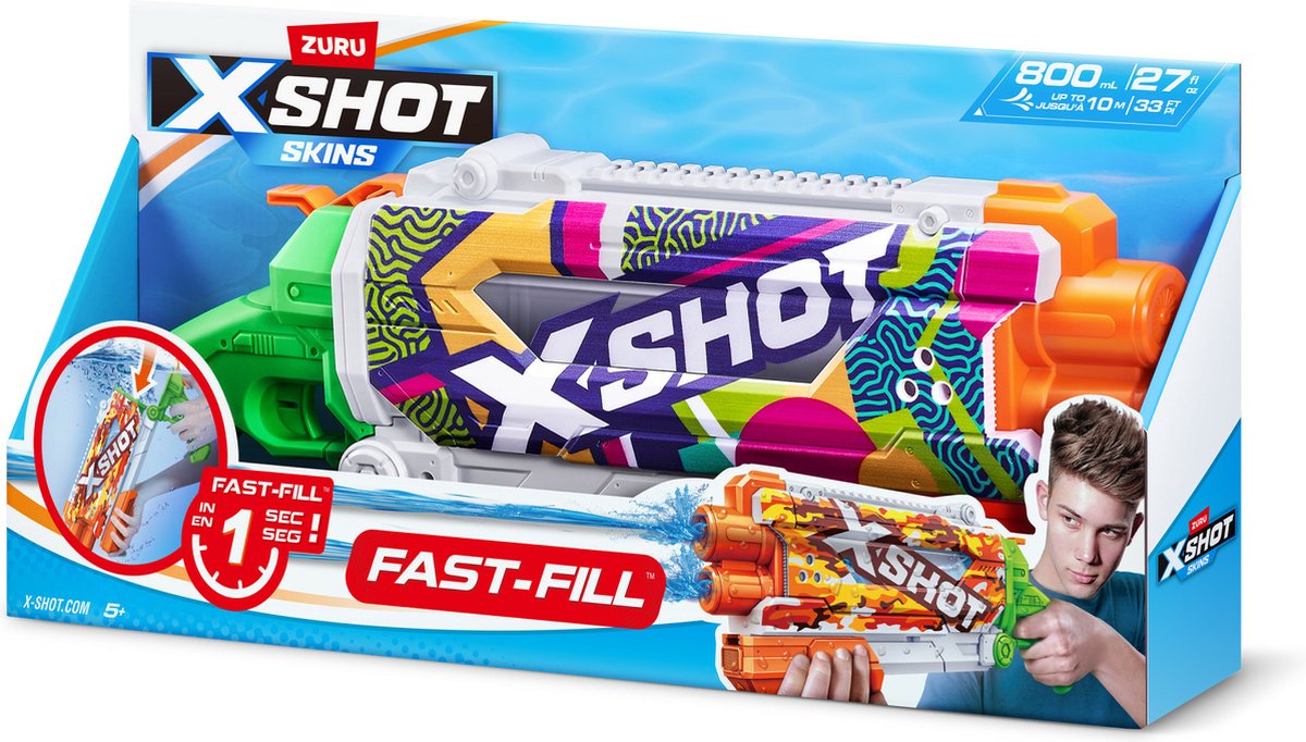 ZURU X- Shot Pistolet à eau à remplissage Fast Skins Pump Action, 500 ml