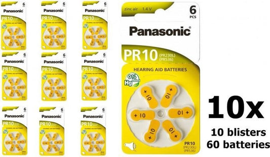 60 pièces (10 blisters a 6 pcs) Panasonic 10 MF piles pour prothèses auditives