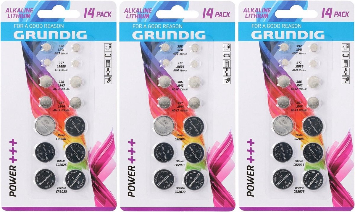 3x Lot de 14 piles bouton Grundig - diverses piles - pile bouton / pile bouton