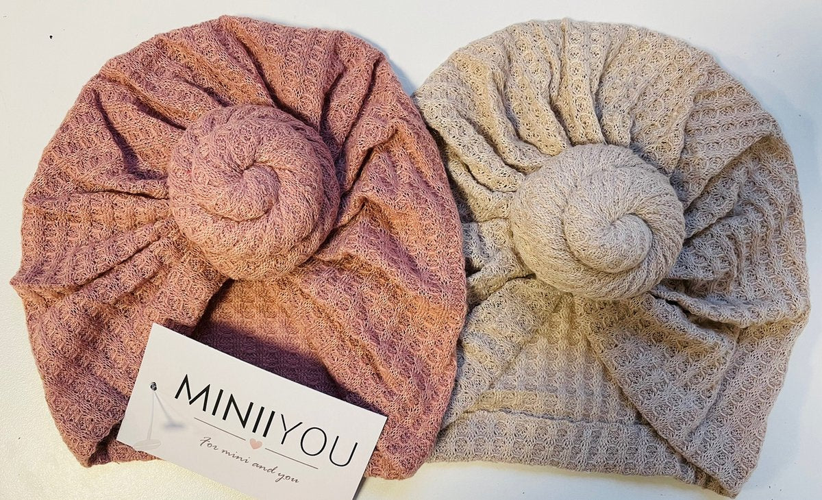 2 Pièces - Turban Bonnets Bébé Filles - Rose Taupe - 6-18 mois