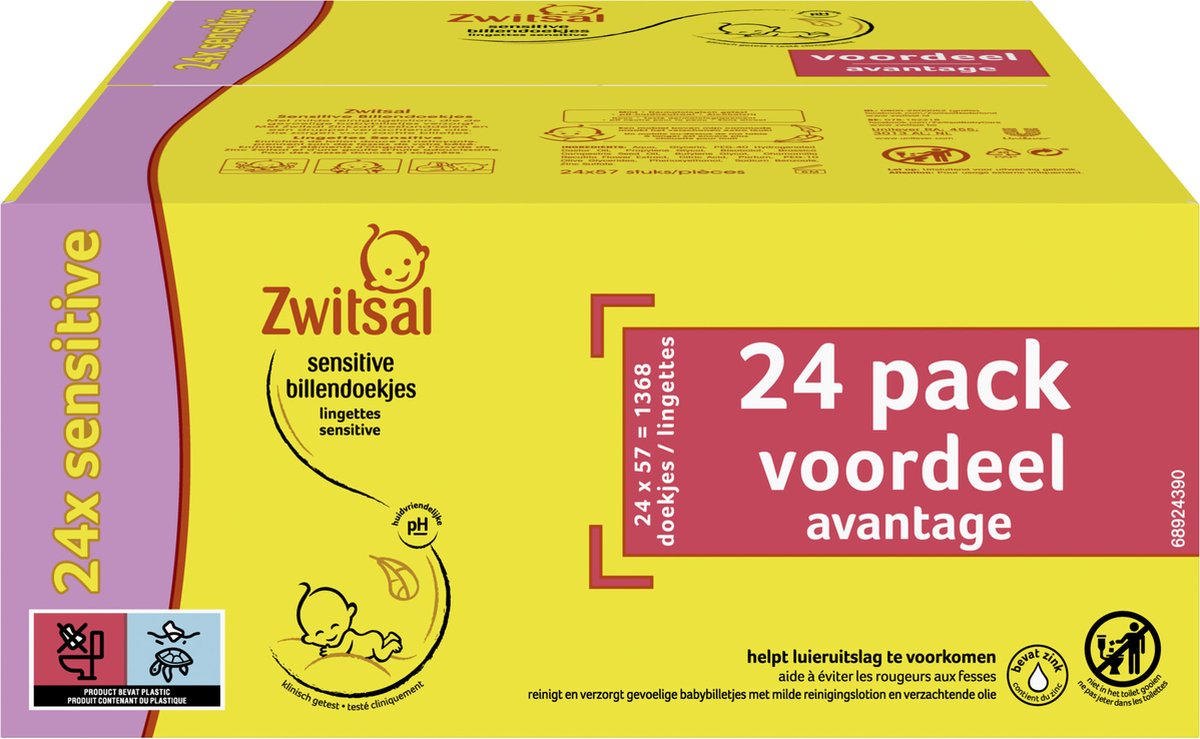 Zwitsal Bébé Lingettes Sensitive - 1368 Lingettes - Pack Zwitsal