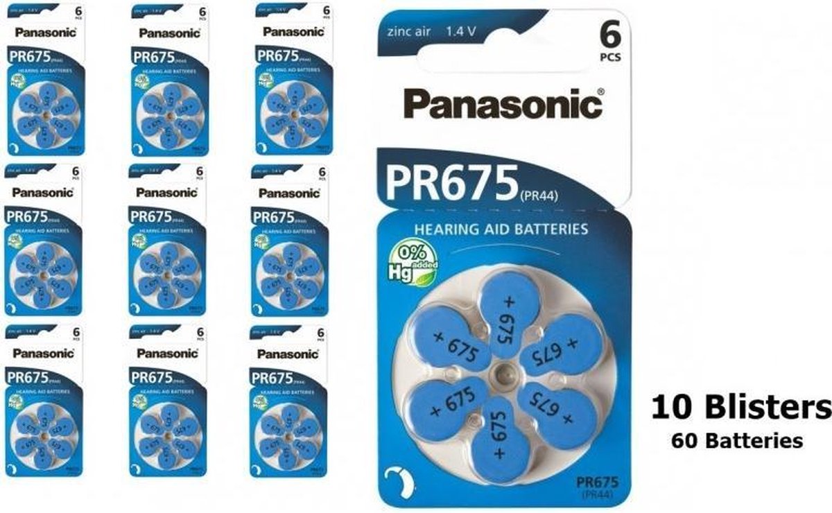 10x Blisters (60 pièces) Panasonic 675 / PR675 / PR44 Piles pour aides auditives