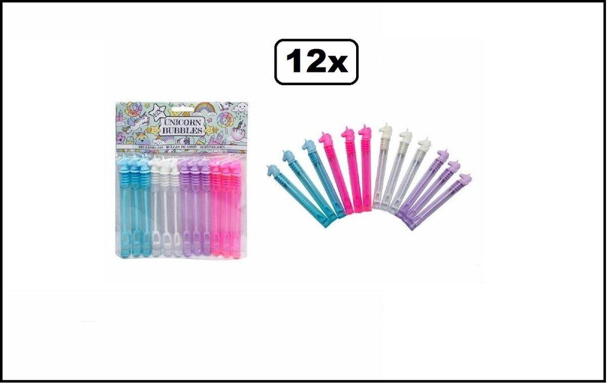 12x Mini Bulle soufflante sticks Licorne - 10cm - distribuez une fête à thème pour un festival, une fête d'anniversaire amusante Unicorn