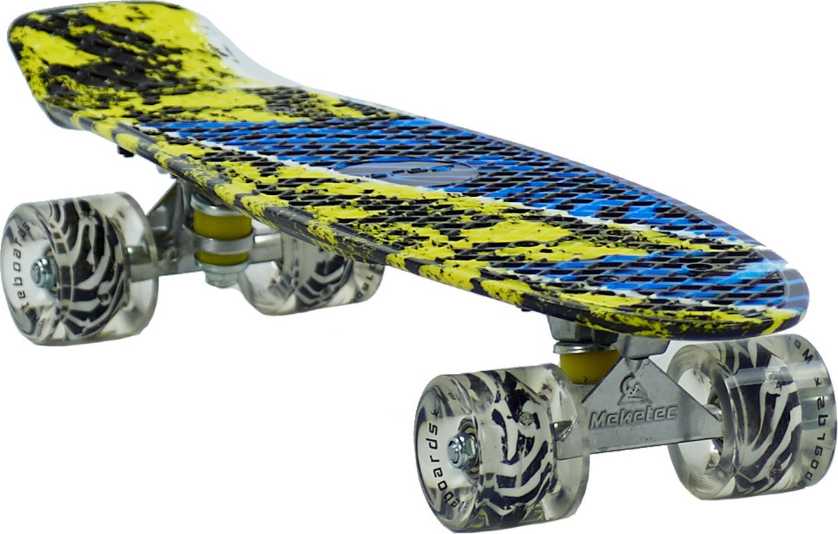 2Cycle Skateboard - Roues LED - 22,5 pouces - Imprimé Blauw jaune